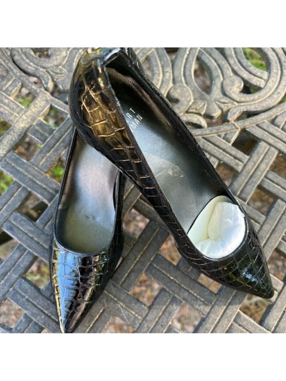Stuart Weitzman Croc Embossed Patent Leather Pumps Heels Shoes 7N New